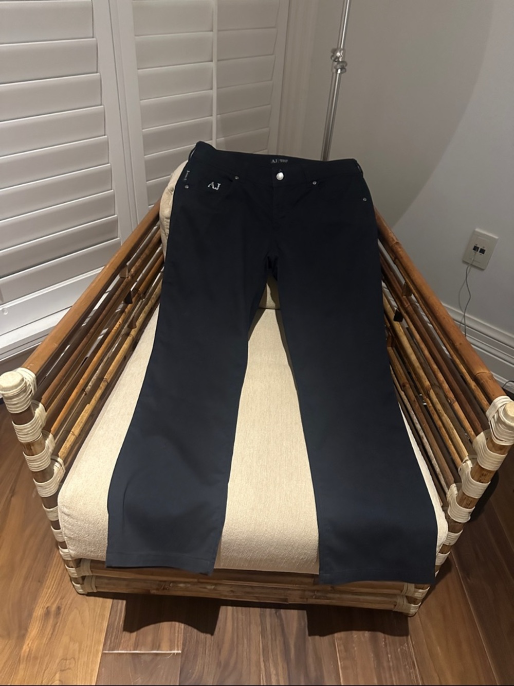 Armani Jeans Black Pants with AJ in crystal Pocket Logo